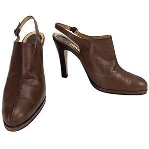 Womens MARNI Brown Leather Sling Back High Heel IT (39) US‎ (8.5) Minimalist